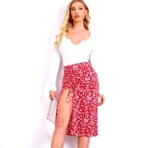 Split thigh floral skirt